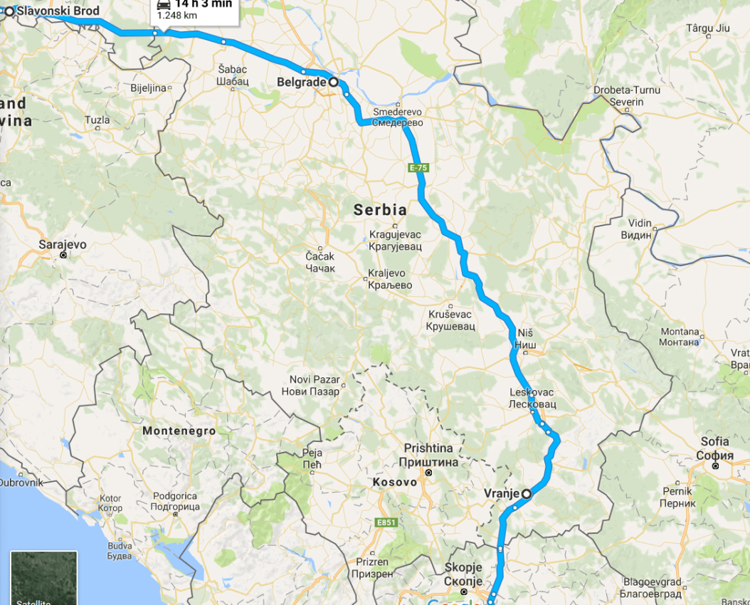 Karte Zeigt Route Von Slavonski Brod Nach Griechenland Durch Mazedonien