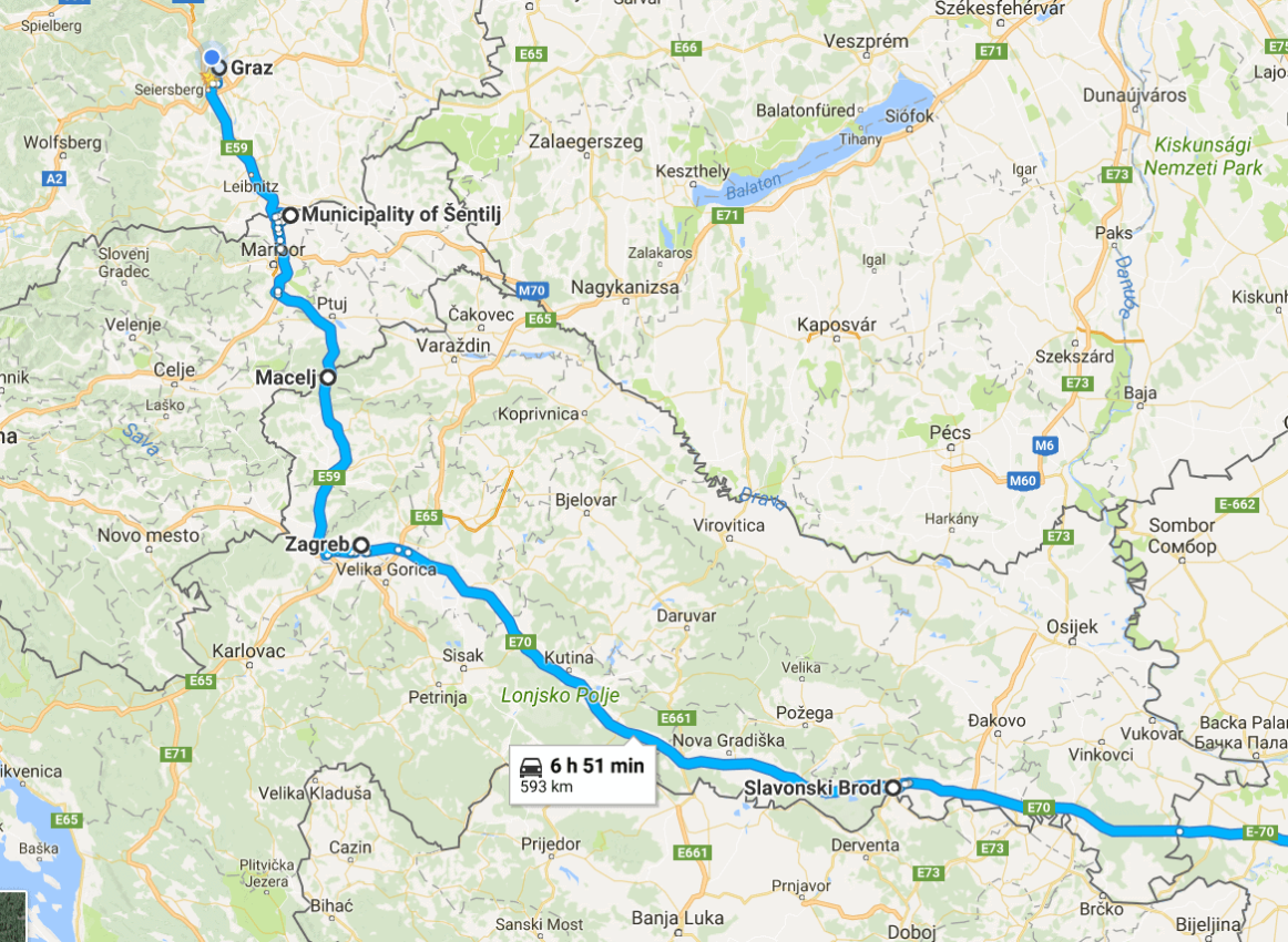 Karte Zeigt Route Graz - Slavonski Brod