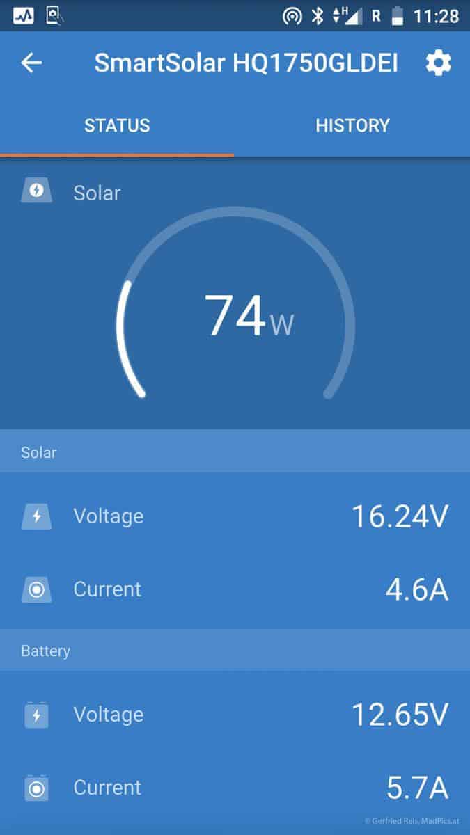 Victron Solarregler Bluetooth-Anzeige