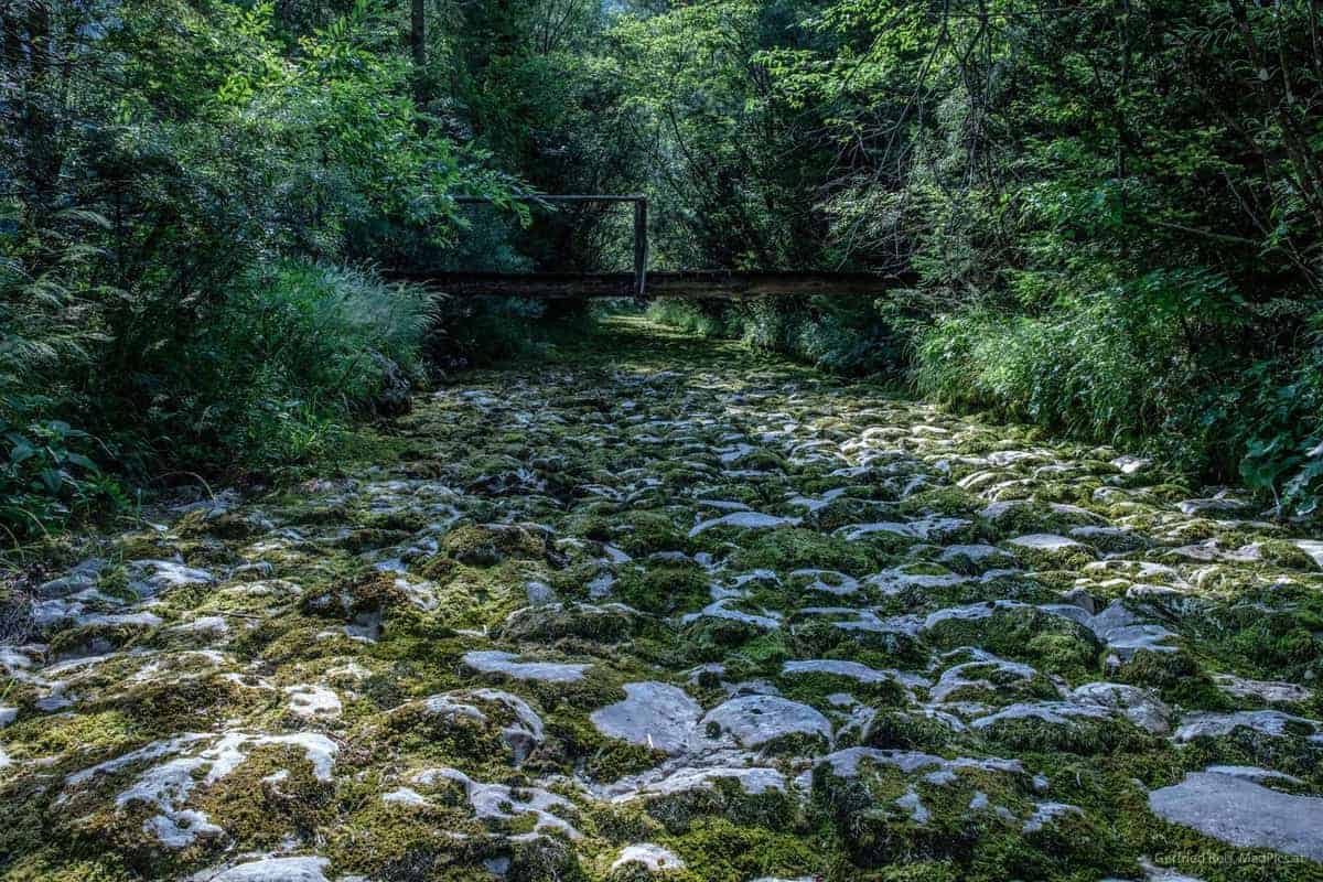 Ausgetrocknetes Flußbett Am Wanderweg An Der Soca