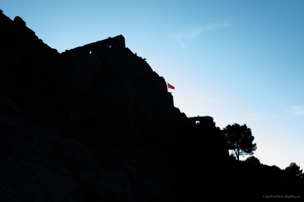 Silhouette der Burg Rozafa in Shkodra