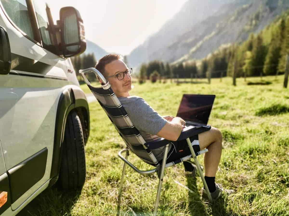 Home-Office Vor Dem Camper