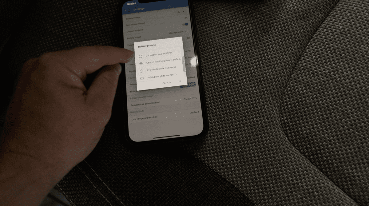 Die Victron-App Für Die Solarladeregler Bietet Eine Lifepo-Voreinstellung